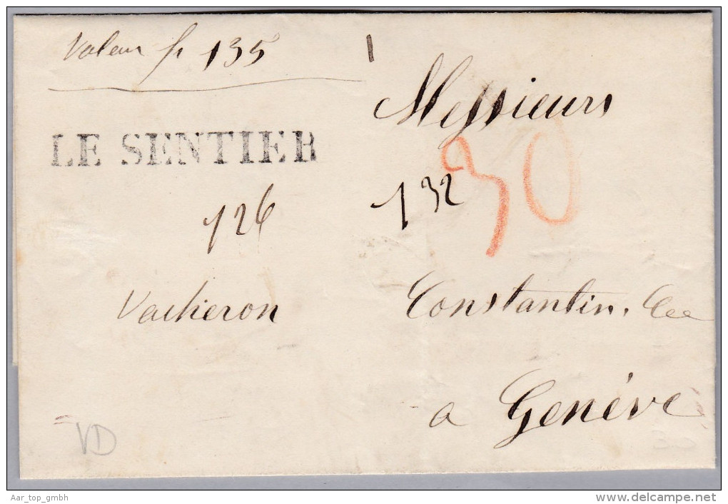 Heimat VD LE SENTIER Langstempel 1852-12-18 Vorphila Nach Genf - ...-1845 Prephilately