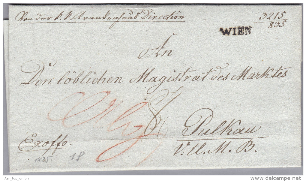 Österreich WIEN Langstempel 1835-10-01 Vorphilabrief Nach Pulkau NÖ - ...-1850 Vorphilatelie