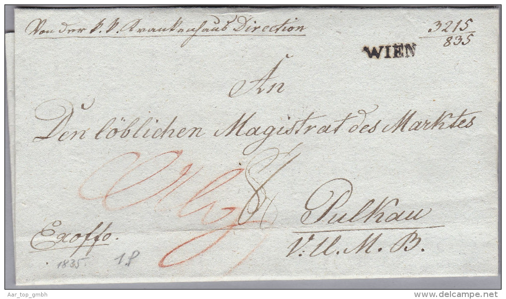 Österreich WIEN Langstempel 1835-10-01 Vorphilabrief Nach Pulkau NÖ - ...-1850 Voorfilatelie