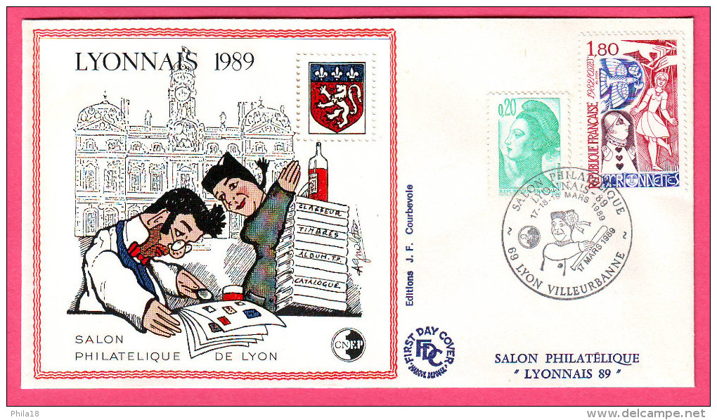 ENVELOPPE  CNEP N° 10 Et 11  Du SALON PHILATELIQUE DE LYON 1989 GUIGNOL BLASON  BLOC SURCHARGE Enveloppes - CNEP