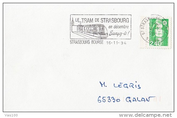 TRAM, TRAMWAY, STRASBOURG FLAMME ON COVER, MARIANNE STAMP, 1994, FRANCE - Tramways