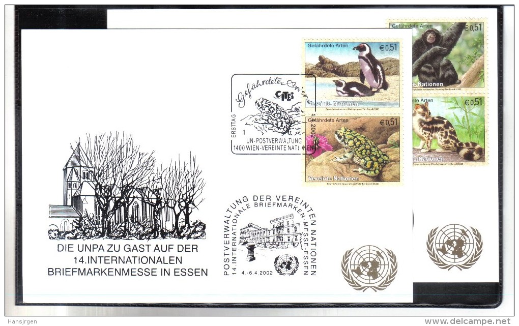 WIT412 UNO WIEN 2002  MICHL 357/60 Auf 2 STÜCK WEISSE KARTEN - White Cards - Oblitérés