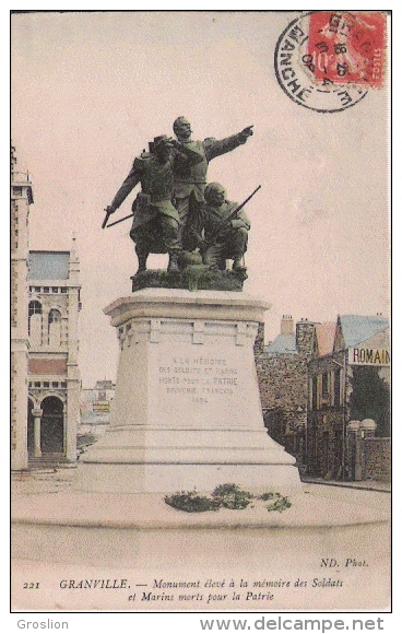 GRANVILLE 221 MONUMENT ELEVE A LA MEMOIRE DES SOLDATS ET MARINS MORTS POUR LA PATRIE - Monuments Aux Morts