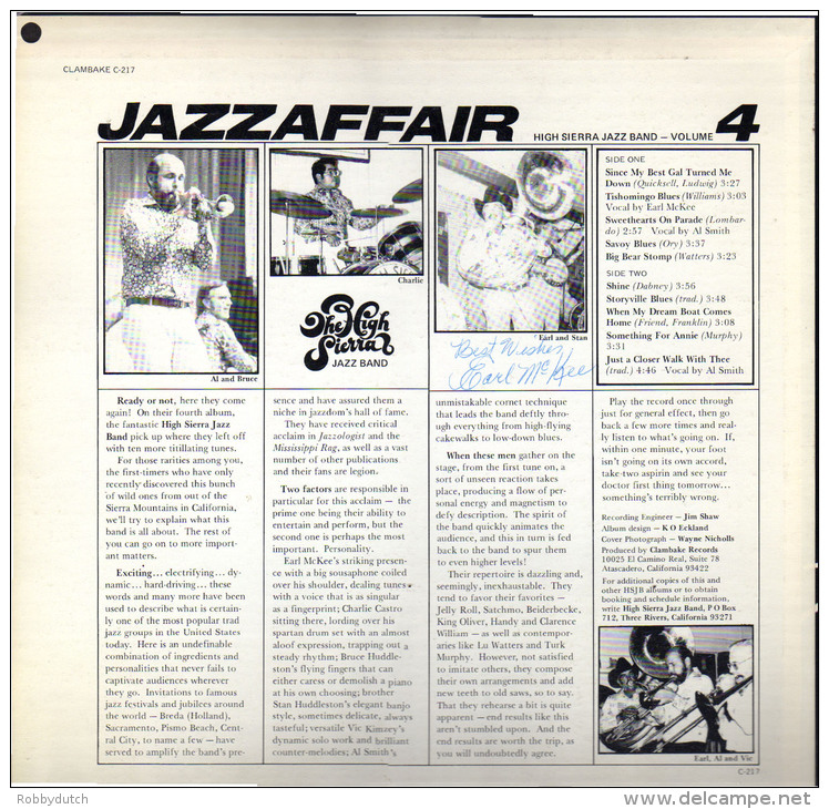 * LP *  HIGH SIERRA JAZZ BAND - JAZZAFFAIR (handsigned By Earl McKee)(USA 1980 EX!!!) - Autogramme