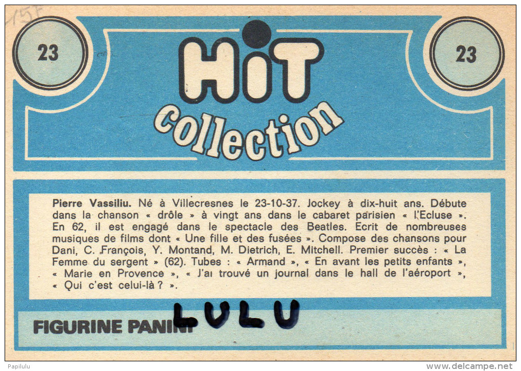 FIGURINE PANINI ; 2 Scans ; Pierre Vassillu ;; Hit Collection N° 23 - Autres & Non Classés