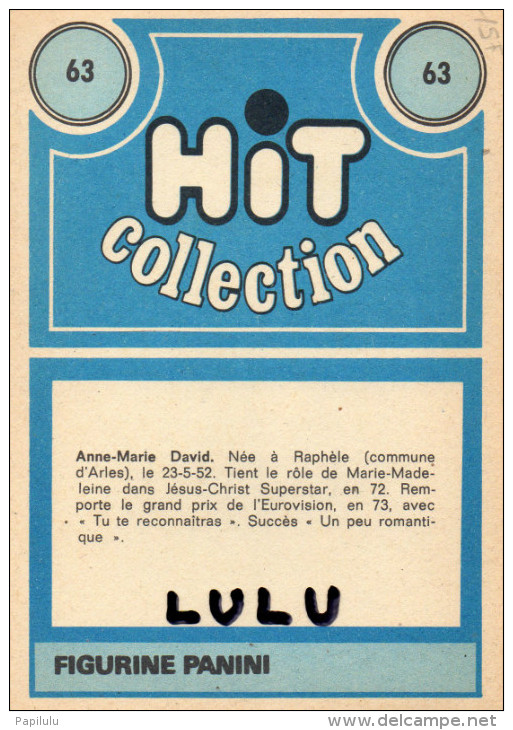 FIGURINE PANINI ; 2 Scans ; Anne-Marie David ; Hit Collection N° 63 - Autres & Non Classés