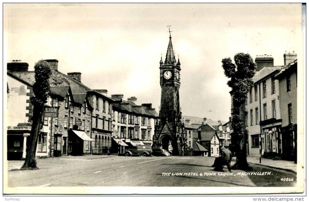POWYS - MACHYNLLETH - THE LION HOTEL AND TOWN CLOCK RP Pow48 - Montgomeryshire