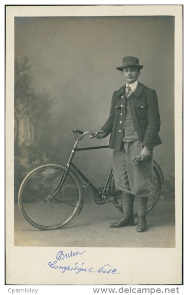 CYCLISME / Carte Glacée - Homme En Costume Avec Belle Bicyclette / Compiègne Oise Breton - Cycling