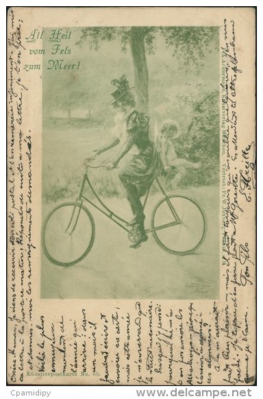 CYCLISME / VELO - "All Heil Vom Fels Zum Meer" -Femme Sur Une Bicyclette Dans Un Jardin Public Avec Un Ange - Cyclisme