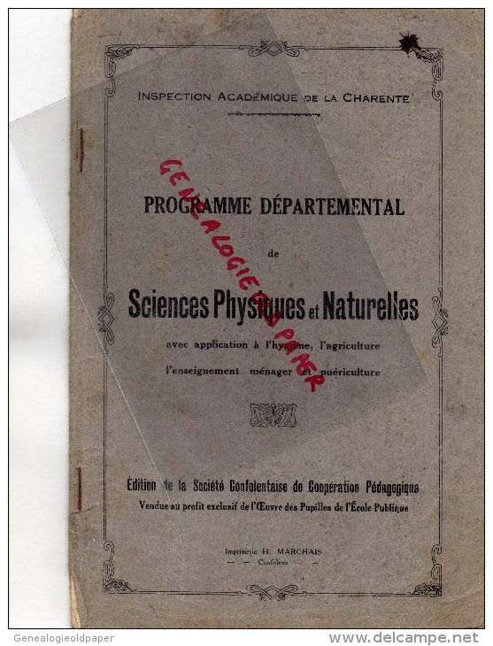 16 - CONFOLENS - INSPECTION ACADEMIQUE CHARENTE- PROGRAMME DEPARTEMENTAL SCIENCES PHYSIQUES ET NATURELLES- 1935 - Poitou-Charentes