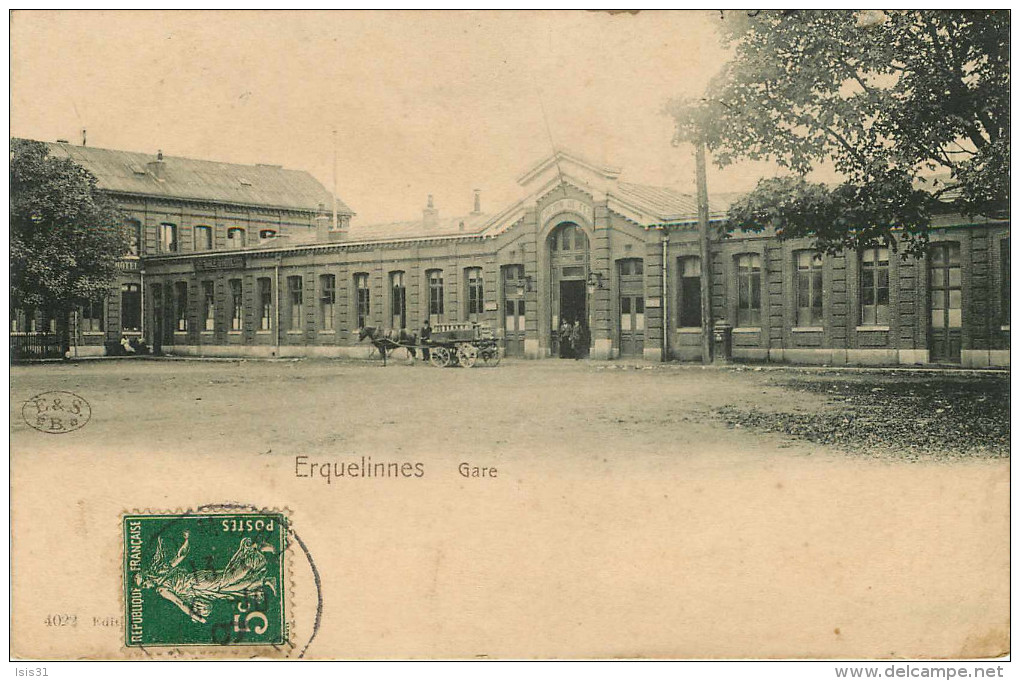 Belgique - Hainaut - Erquelinnes - Gare - Chemins De Fer - Gares - Attelage De Chevaux - 2 Scans - Attention Voir état - Erquelinnes