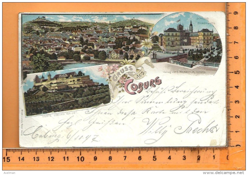 COBURG: Gruss, Litho Multi Vues, Panorama, Veste Von Ost, Schloss Ehrenburg, - Coburg