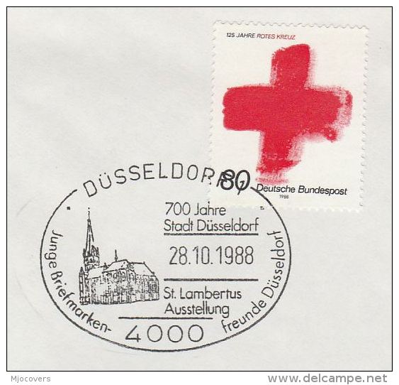 1988 GERMANY COVER EVENT Pmk Illus ST LAMBERTUS CHURCH ANNIV Red Cross Stamps Religion Christianity - Kirchen U. Kathedralen