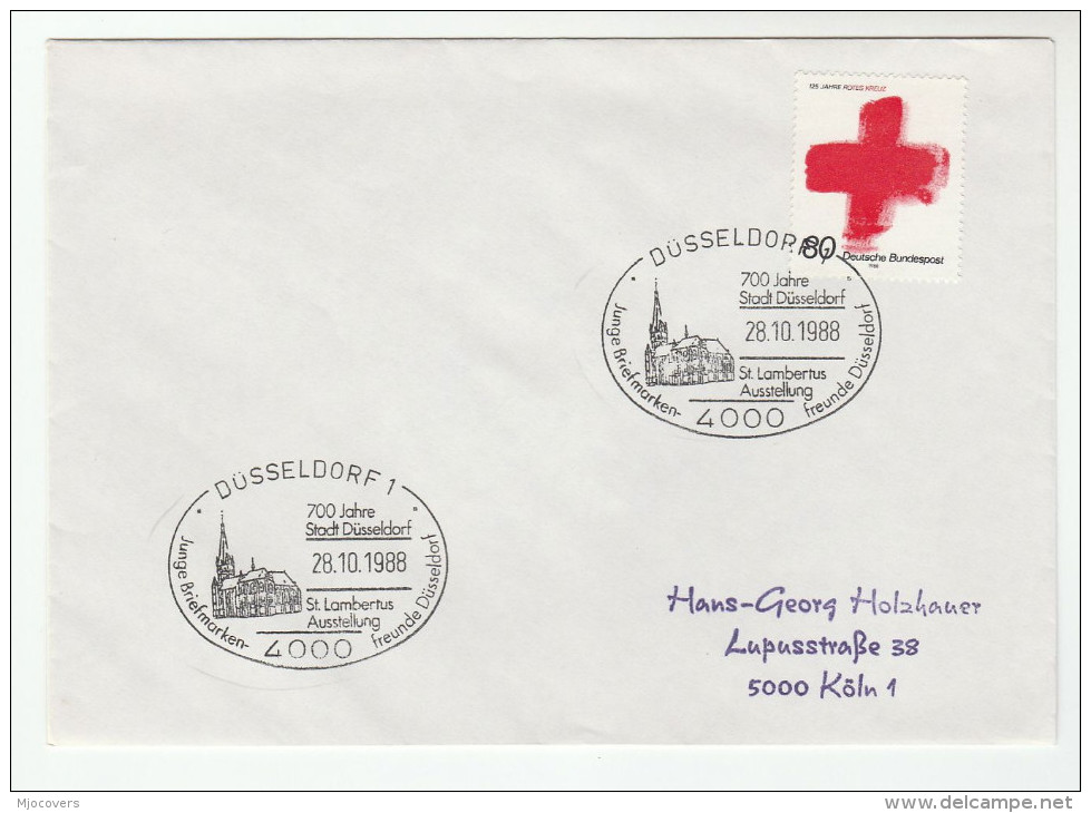 1988 GERMANY COVER EVENT Pmk Illus ST LAMBERTUS CHURCH ANNIV Red Cross Stamps Religion Christianity - Churches & Cathedrals