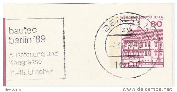 1989 West BERLIN GERMANY Cover BAUTEC BERLIN Slogan Construction Industry Faire Postal Stationery Card Stamps - Postkarten - Gebraucht