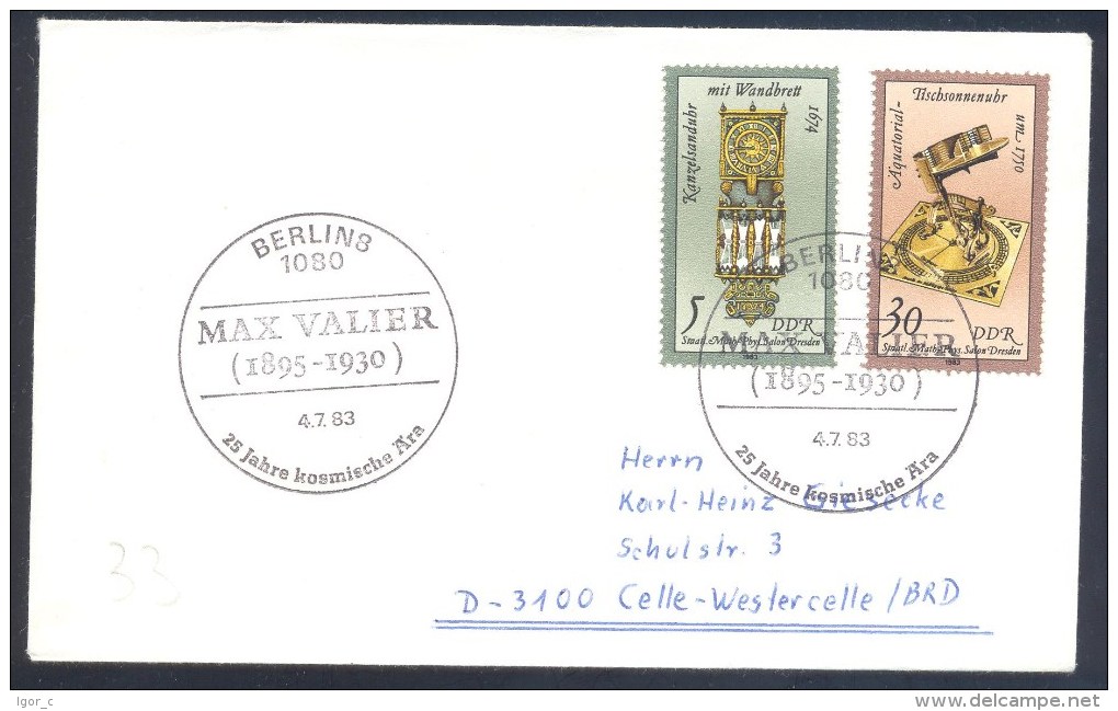 Germany Deutschland DDR 1983 Cover: Cosmos Weltraum; 25 Jahre Kosmisches Ära: Max Valier Cancellation - Europa