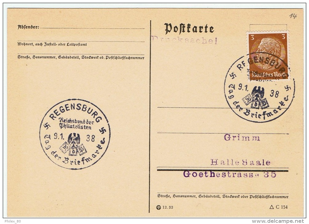 Allemagne / Journée Du Timbre 1938 /  Regensburg - Lettres & Documents