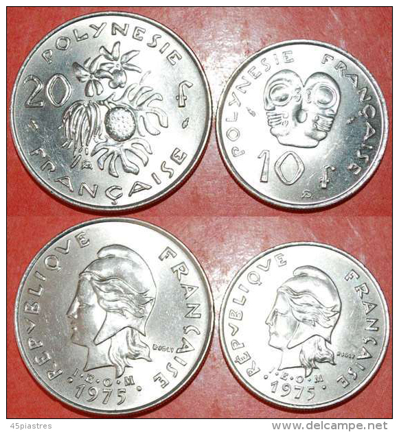 * FRANCE (1972-2005) FRENCH POLYNESIA 10-20 FRANCS 1975 SET OF 2 COINS UNC! LOW STARTNO RESERVE! - Polynésie Française