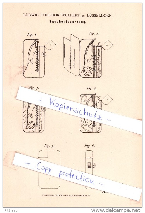 Original Patent - Ludwig Theodor Wulfert In Düsseldorf , 1882 , Taschenfeuerzeug , Feuerzeug !!! - Autres & Non Classés