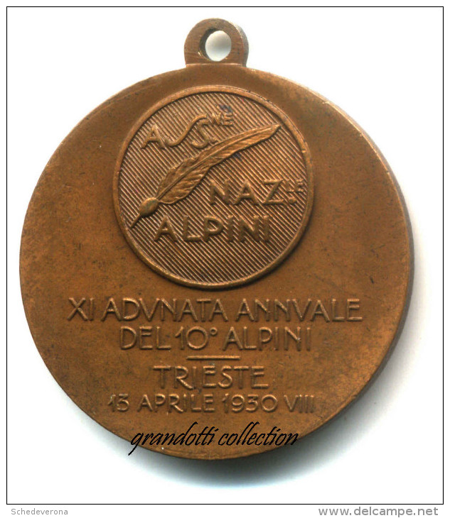 ALPINI 11a ADUNATA DI TRIESTE 1930 ANNO VIII RARA MEDAGLIA ORIGINALE - Italien