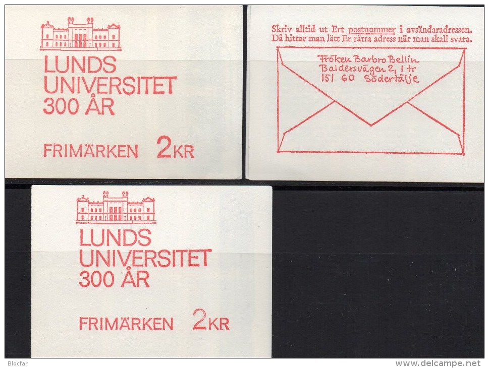 Uni Lund 1968 Schweden 605/6 In HBl.44/MH 17 I+II ** 7€ Siegel Mit Text Ad Utrumque Bloc Ms Se-tenant Booklet Bf Sverige - Varietà & Curiosità