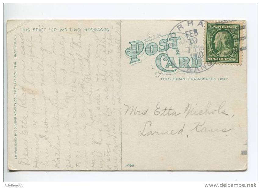 OE2/  1910 Monument Rock Echo Canyon Utah, Gorham Kansas Postmark To Larned Kansas - Monument Valley