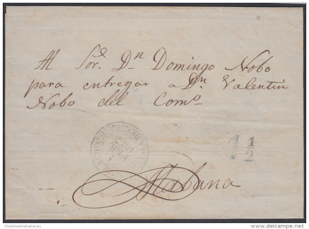 PREFI-256 CUBA ESPAÑA SPAIN. PREFILATELIA.1852. STAMPLESS. SOBRE MARCA CONSOLACION EN VERDE. BAEZA POSTMARK. - Préphilatélie