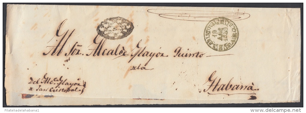 PREFI-265 CUBA ESPAÑA SPAIN. PREFILATELIA.1859. STAMPLESS. SOBRE MARCA SAN CRISTOBAL EN VERDE. BAEZA POSTMARK GREEN. - Voorfilatelie