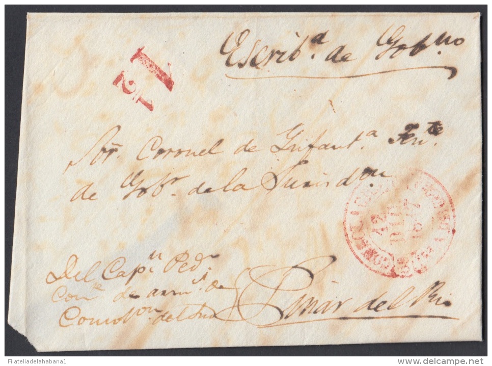 PREFI-285 CUBA ESPAÑA SPAIN. PREFILATELIA.1847. STAMPLESS. SOBRE MARCA CONSOLACION EN ROJO. BAEZA POSTMARK RED. - Prefilatelia