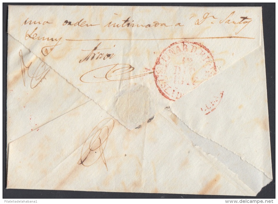 PREFI-285 CUBA ESPAÑA SPAIN. PREFILATELIA.1847. STAMPLESS. SOBRE MARCA CONSOLACION EN ROJO. BAEZA POSTMARK RED. - Prefilatelia