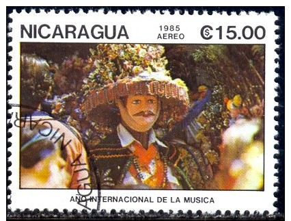 Dancer With Mask, International Music Year, Nicaragua Stamp SC#1475 Used - Nicaragua