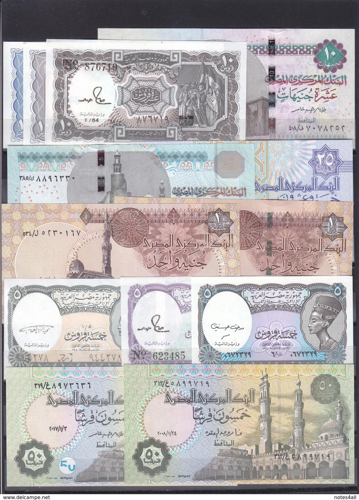 EGYPT 5 10 25 50 PT 1 5 10 EGP 1982 2017 SET OF X 13 UNC NOTES Different Types LOT */* - Egypte