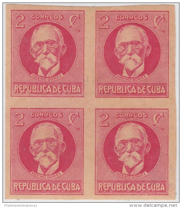 1917-130. CUBA. REPUBLICA. 1926. PATRIOTAS. Ed.215As. MAXIMO GOMEZ. BLOCK 4. IMPERFORADO. CON GOMA. - Ongebruikt