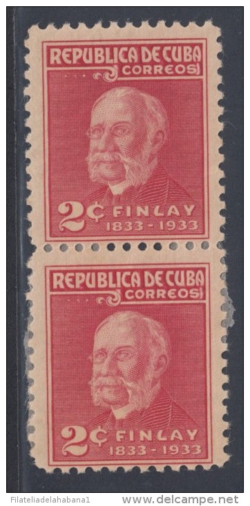 1934-100. CUBA. REPUBLICA. 1934. Ed.274. CARLOS J. FINLAY. 2c. TIRA DE 2 SELLOS. ERROR CORREOSI X CORREOS. CON PAPEL PEG - Neufs