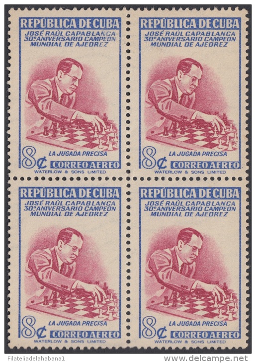 1951-120. CUBA. REPUBLICA. 1951. Ed.461. 8c. JOSE R. CAPABLANCA. AJEDREZ. CHESS. BLOCK 4. MNH - Nuovi