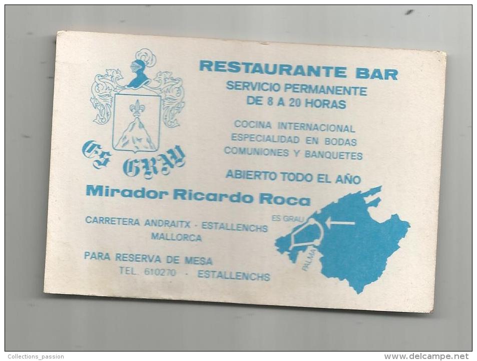 Carte De Visite , Restaurante Bar , Estallenchs , Mallorca , Mirador Ricardo Rocca , 2 Scans - Tarjetas De Visita