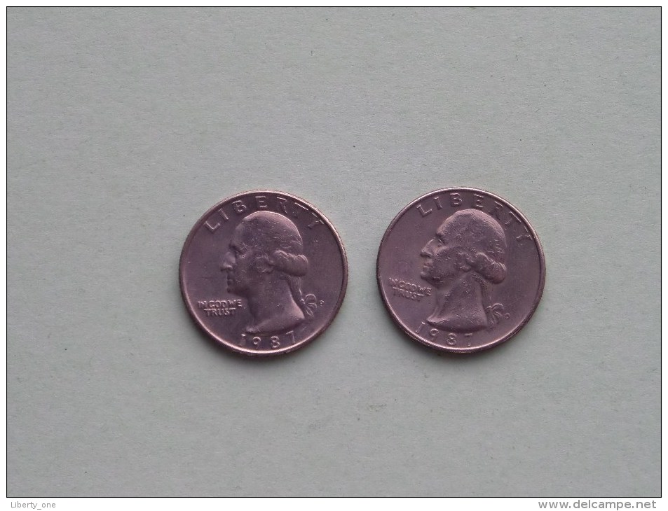 1987 P & 1987 D - Quarter Dollar ($) Washington KM 164a ( Uncleaned / For Grade, Please See Photo ) !! - 1932-1998: Washington