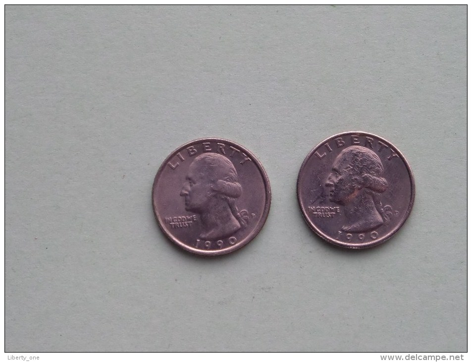 1990 P & 1990 D - Quarter Dollar ($) Washington KM 164a ( Uncleaned / For Grade, Please See Photo ) !! - 1932-1998: Washington