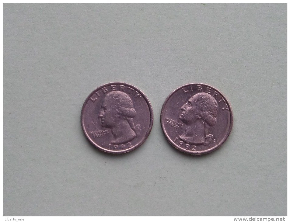 1992 P & 1992 D - Quarter Dollar ($) Washington KM 164a ( Uncleaned / For Grade, Please See Photo ) !! - 1932-1998: Washington