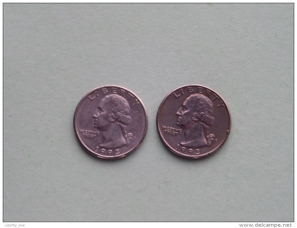 1993 P & 1993 D - Quarter Dollar ($) Washington KM 164a ( Uncleaned / For Grade, Please See Photo ) !! - 1932-1998: Washington