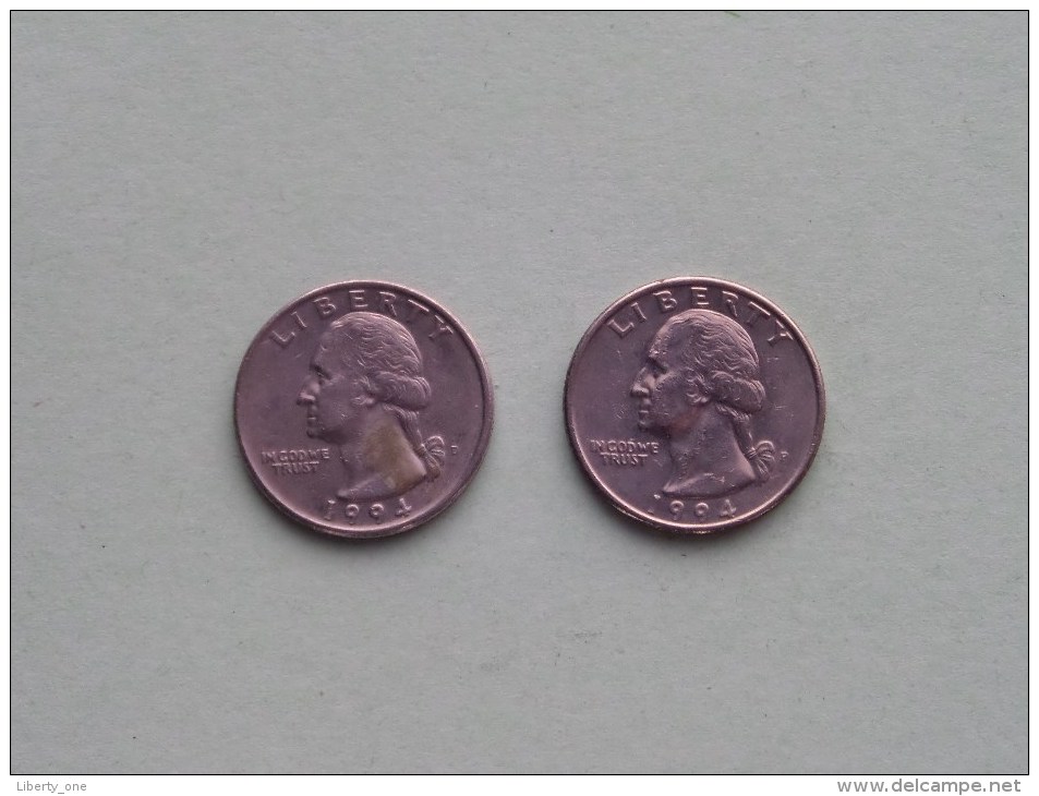1994 P & 1994 D - Quarter Dollar ($) Washington KM 164a ( Uncleaned / For Grade, Please See Photo ) !! - 1932-1998: Washington