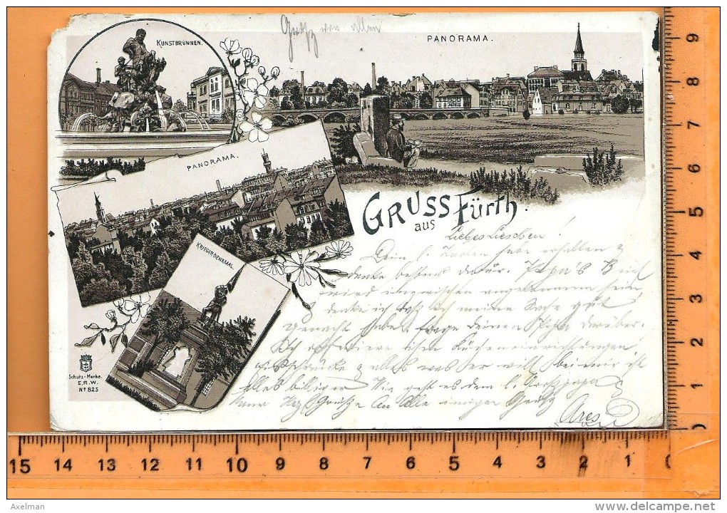 FÜRTH: Gruss, Multi Vues, Panorama, Kunstbrunnen, Krieger-Denkmal - Fürth
