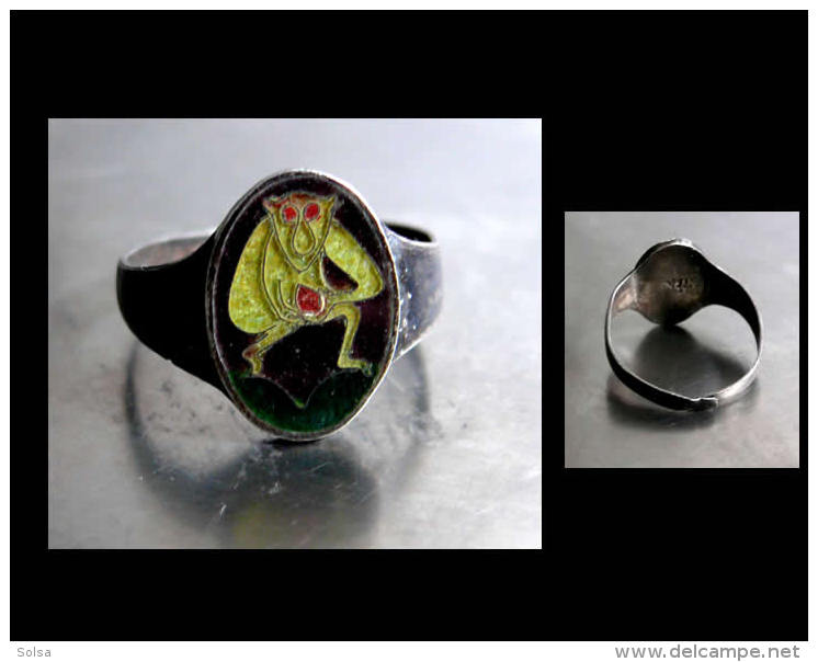 - Ancienne Bague ésotérique Diable Magyar / Old Esoteric Enammelled Silver Magyar Ring - Religion & Esotérisme