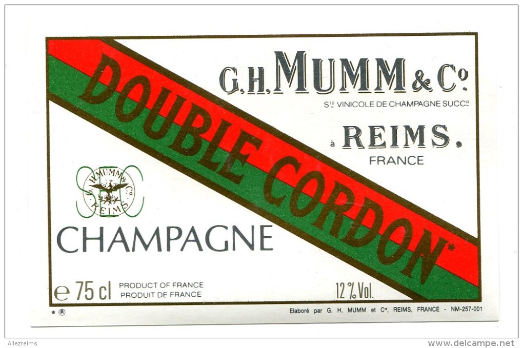 Etiquette Champagne  MUMM  Reims  Double Cordon  Sec  A  VOIR  !!!!!!! - Other & Unclassified