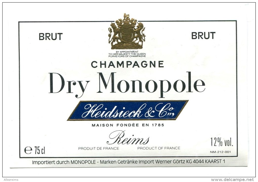 Etiquette Champagne    Reims  HEIDSIECK    Dry Monopole  Allemagne   A  VOIR  !!!!!!! - Other & Unclassified
