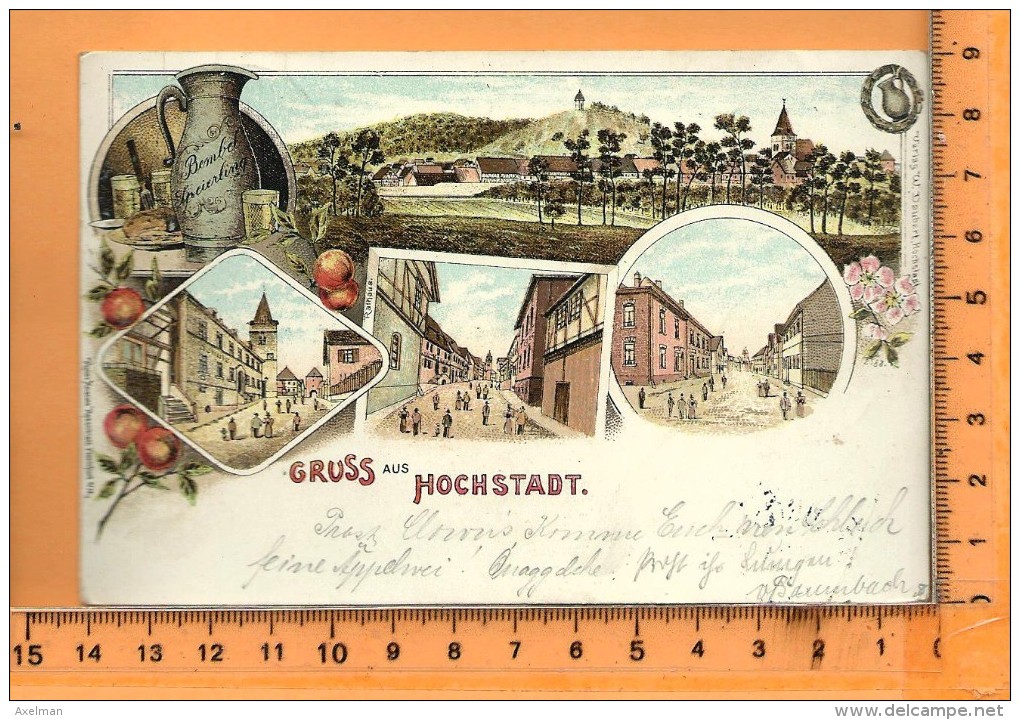 HÖCHSTADT: Gruss, Litho Multi Vues, Panorama, Rathaus, Schule, Bembel Speierling - Autres & Non Classés