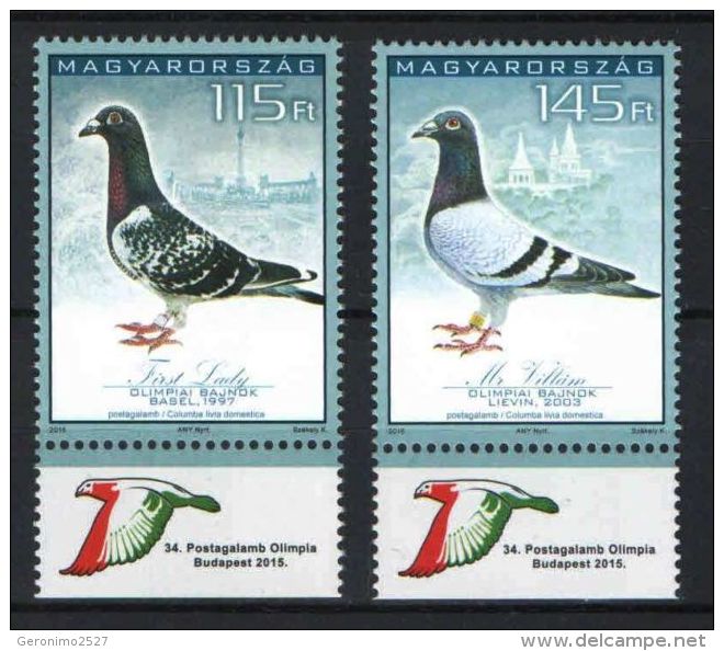 HUNGARY 2015 FAUNA Animals Birds PIGEON (variation 1) - Fine Set MNH - Unused Stamps