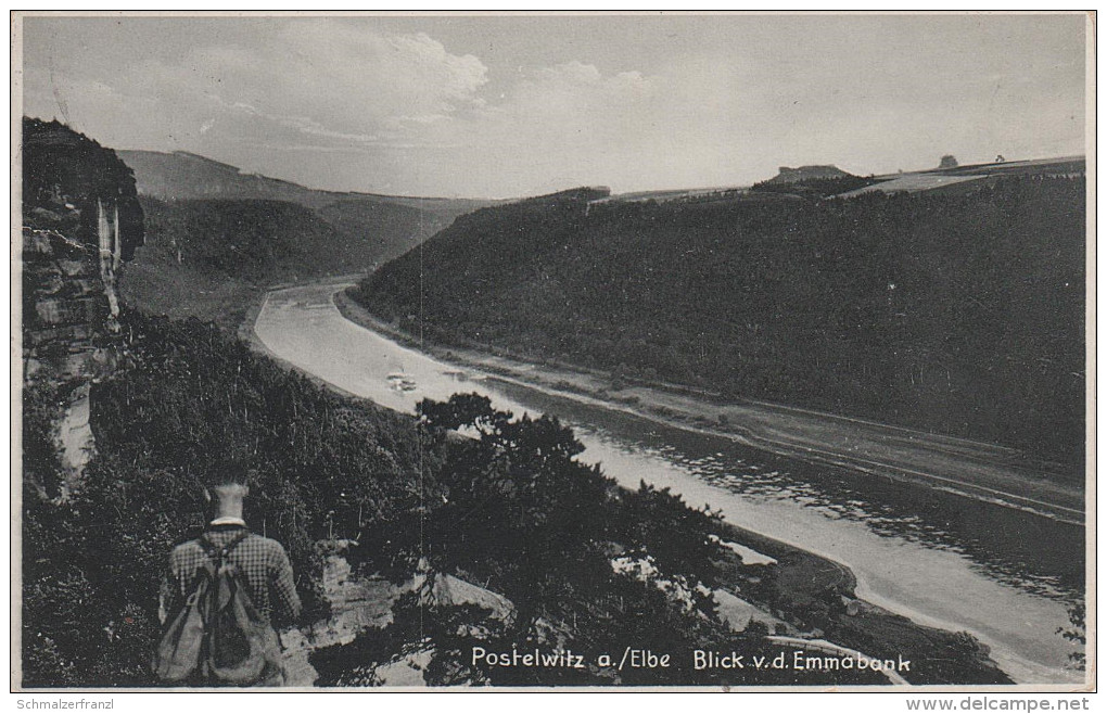 AK Bad Schandau Postelwitz Blick Emmabank Aussicht Felsen Sächsische Schweiz Elbtal Bei Krippen Ostrau Schöna - Schmilka