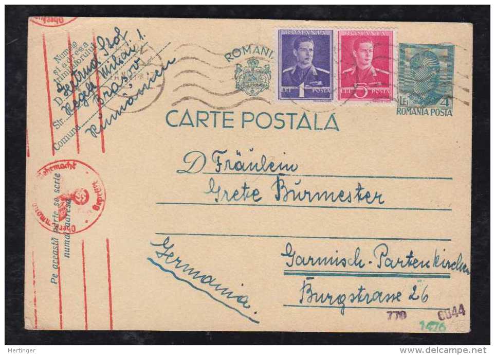 Rumänien Romania 1941 Uprated Censor Stationery Card To Germany - 2. Weltkrieg (Briefe)