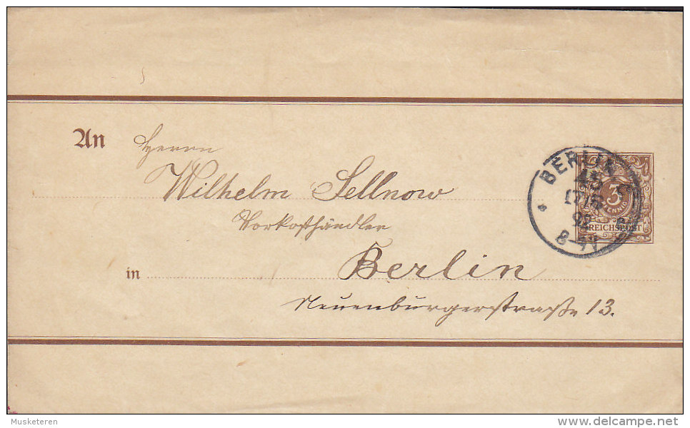 Germany Reichspost Postal Stationery Ganzsache Entier 3 Pf. Ziffer Streifband Wrapper Deluxe BERLIN 1892 - Sonstige & Ohne Zuordnung